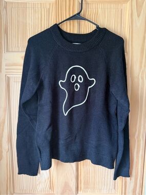 Maurices Black Crewneck Sweater with White Ghost Graphic